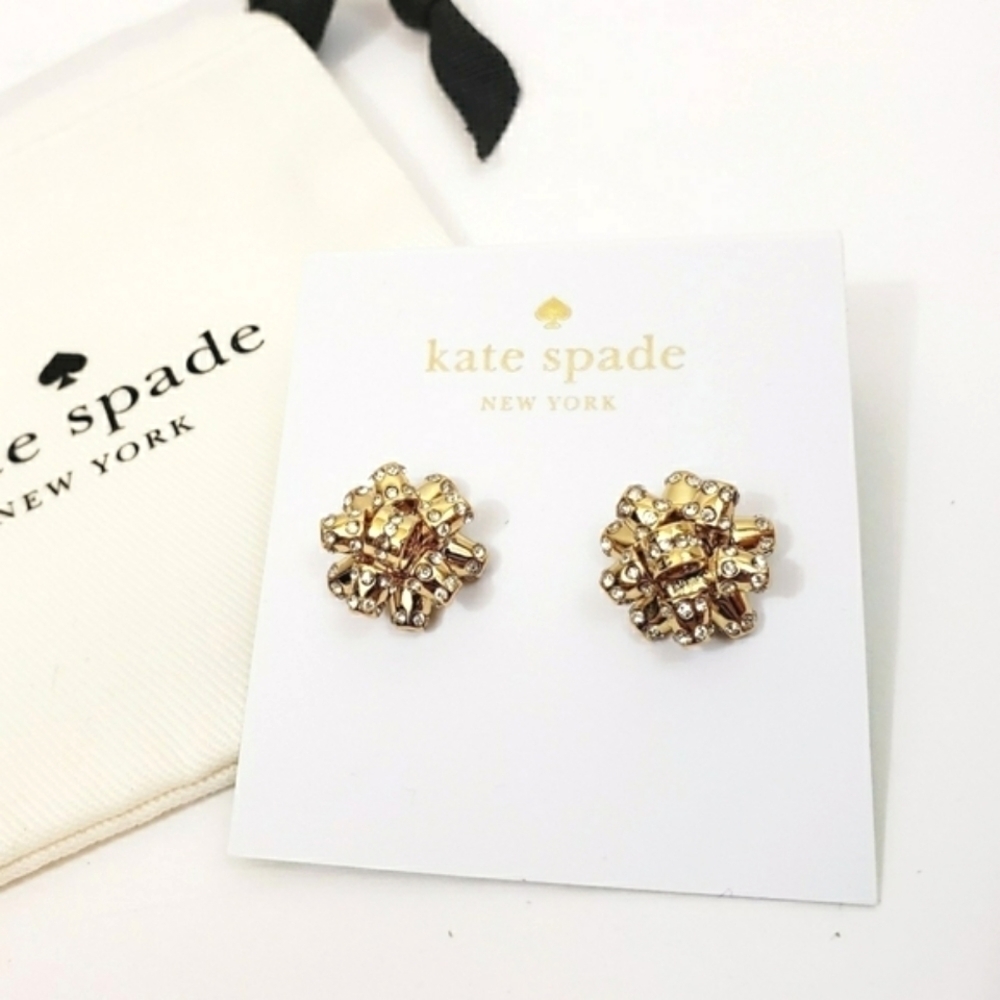NWT Kate Spade Bourgois Bow Gold Pave Stud Earrings Holiday